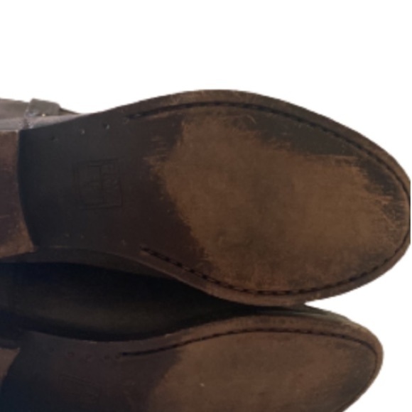 Frye Melissa Logo Distressed Western Boho Brown Leather Tall Riding Boots - Picture 7 of 7